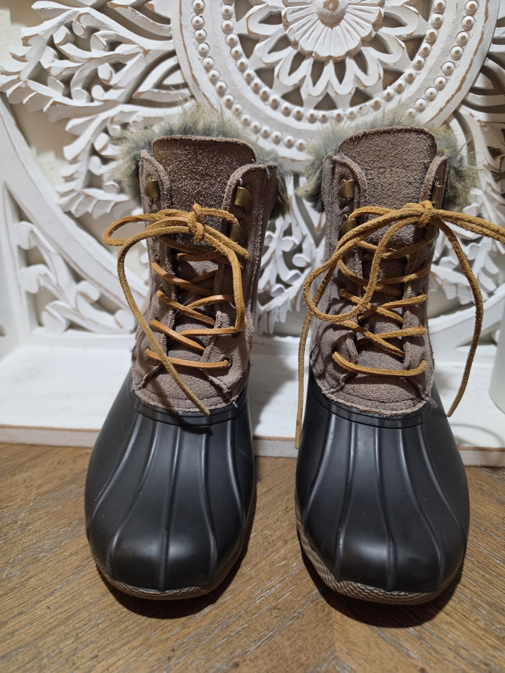 Sperry Brown Faux-Fur Lace-Up Winter Boots Womens Size 6 - Picture 2 of 6